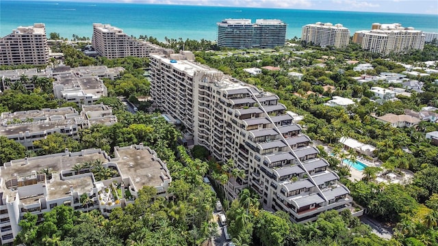 aerial view with a water view and a city view