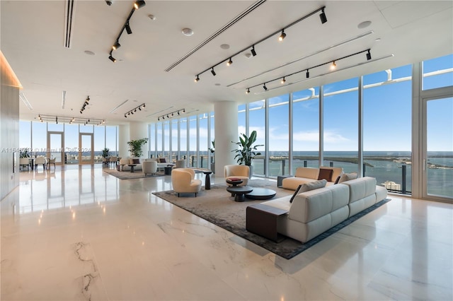 lobby with a water view