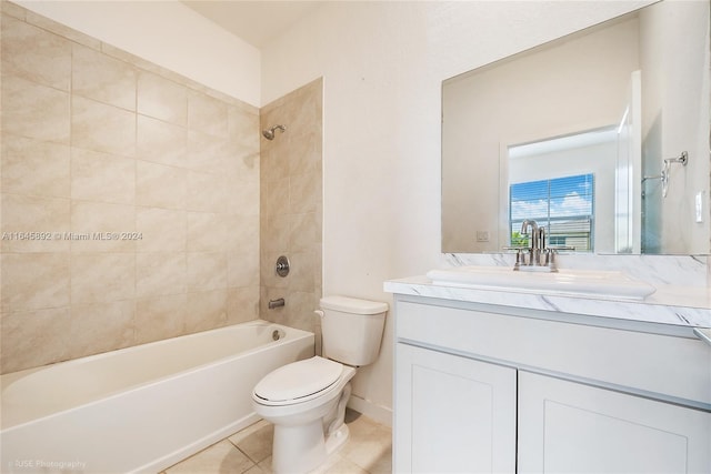 full bathroom featuring vanity,  shower combination, tile patterned flooring, and toilet