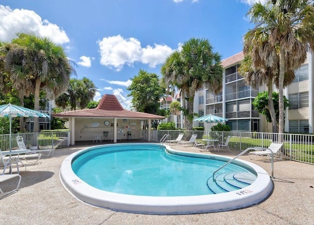 view of pool featuring a patio