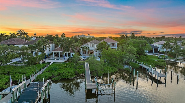 exterior space with a water view