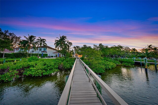 view of dock featuring a water view