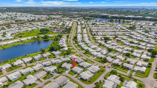 aerial view featuring a water view