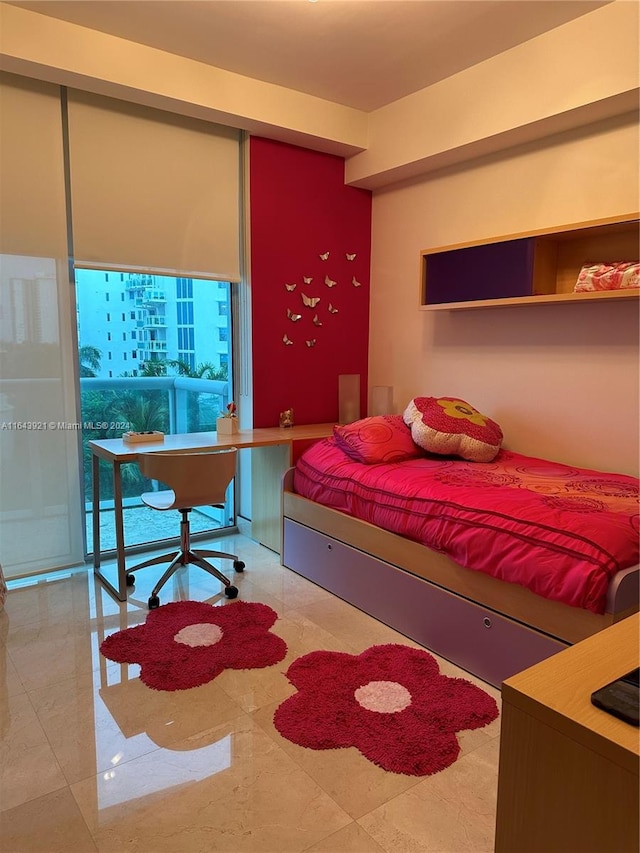 bedroom featuring light tile patterned flooring