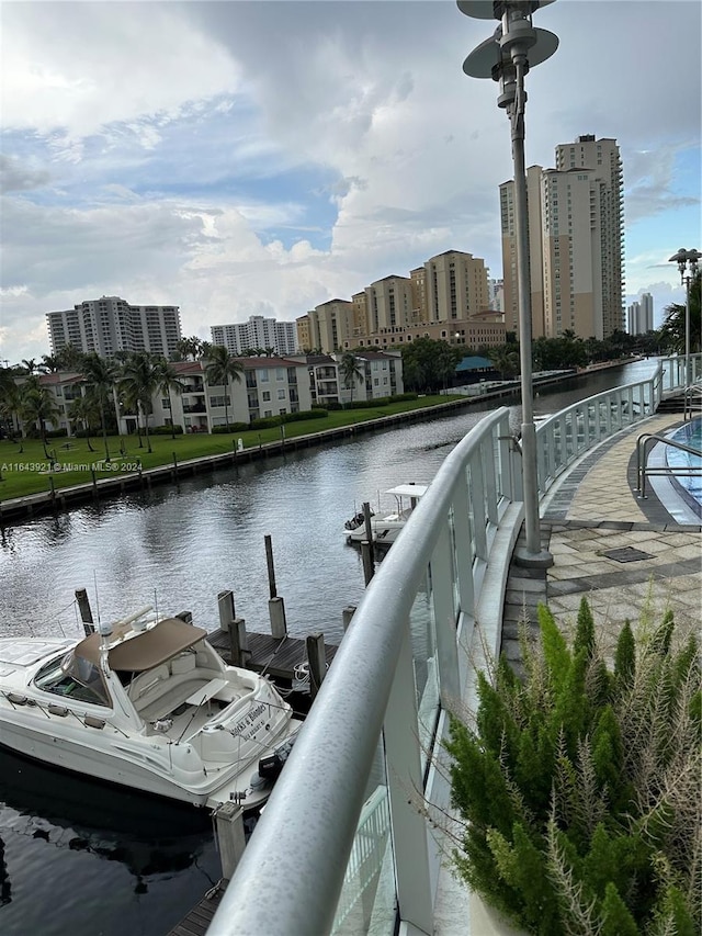 view of dock with a water view