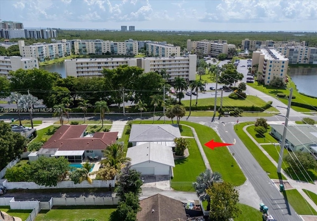 bird's eye view featuring a water view