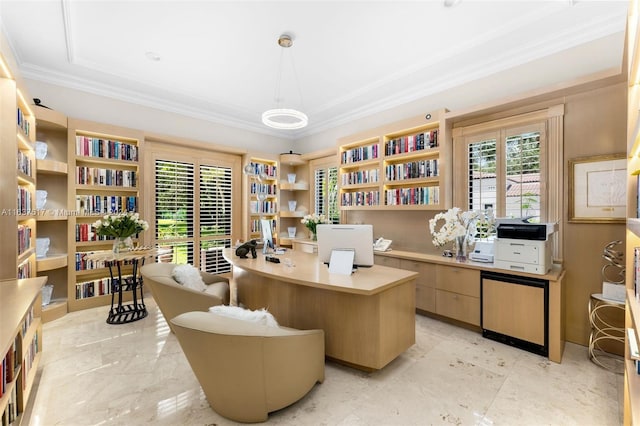 tiled office with crown molding