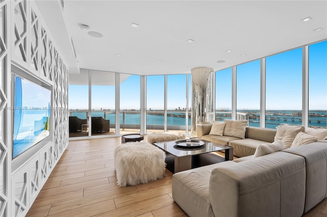 sunroom with a water view