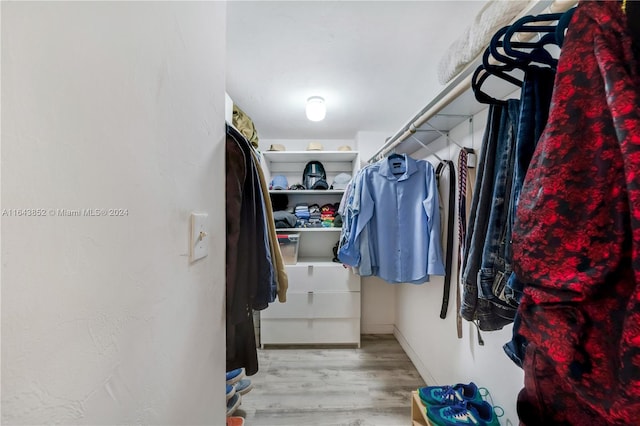 spacious closet featuring light hardwood / wood-style floors