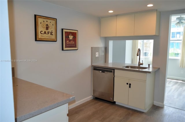 kitchen with light hardwood / wood-style flooring, dishwasher, and sink