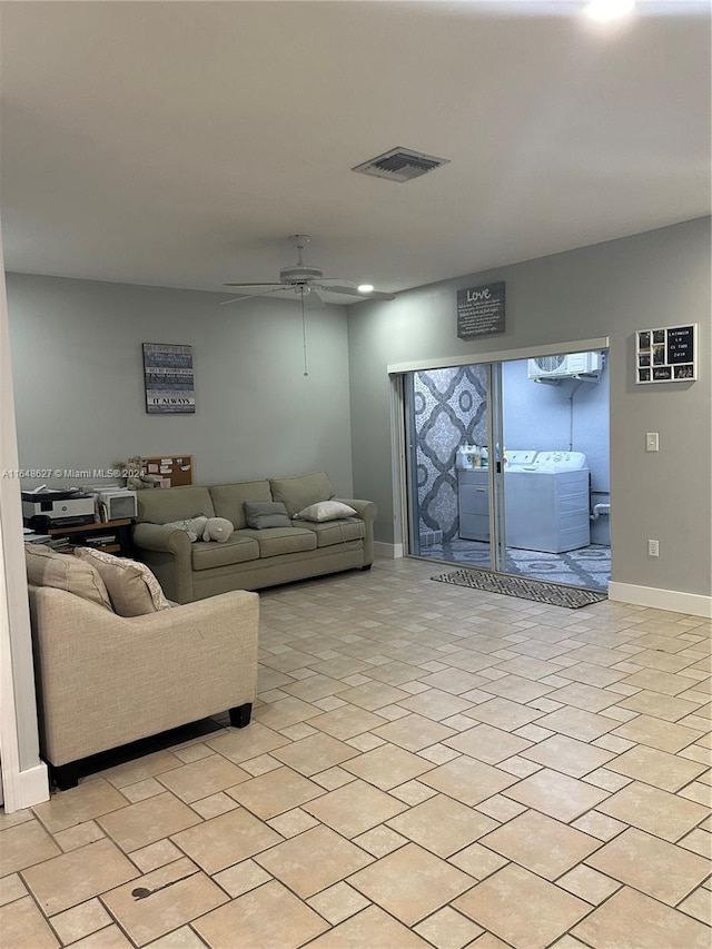 living room featuring ceiling fan