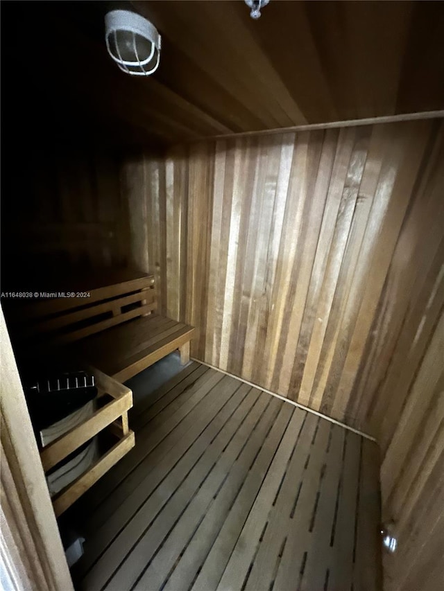 view of sauna with hardwood / wood-style floors