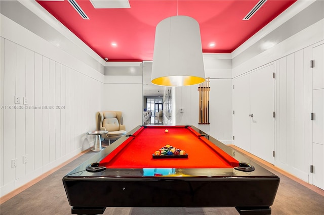 rec room featuring wood walls and pool table