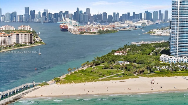 property view of water featuring a view of the beach