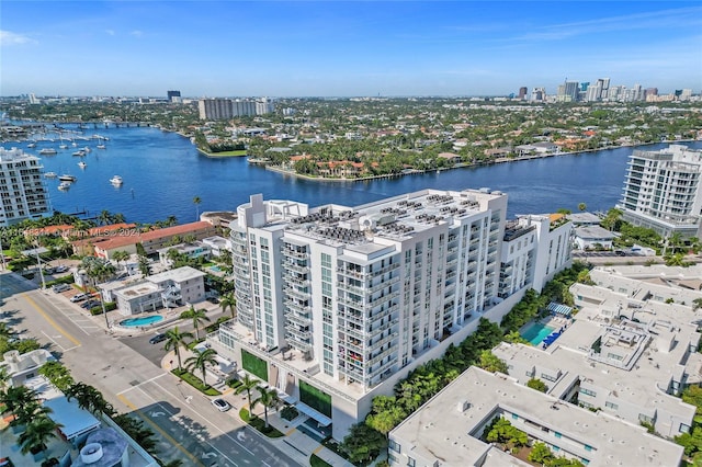 aerial view with a water view