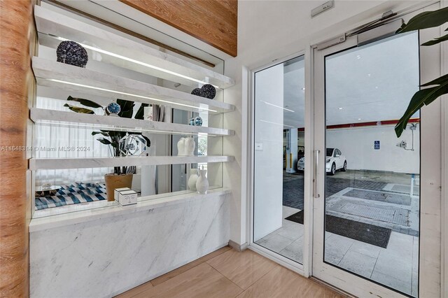 interior space featuring light tile patterned flooring