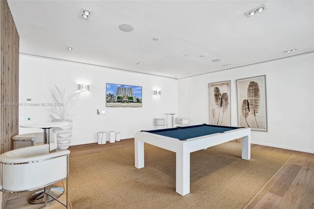 playroom with billiards and wood-type flooring