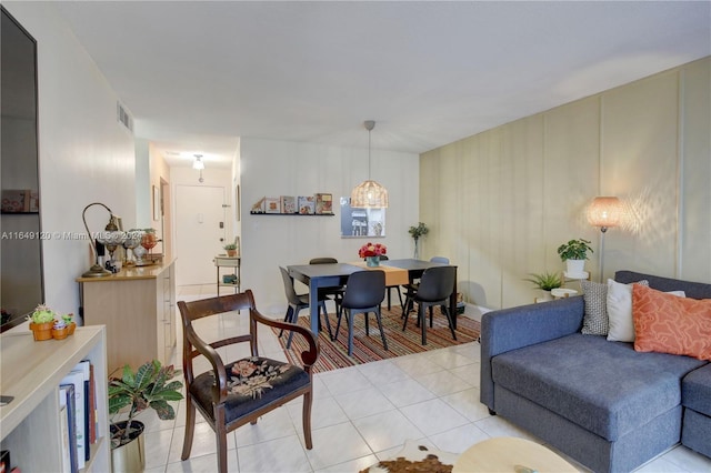 living room featuring light tile patterned flooring