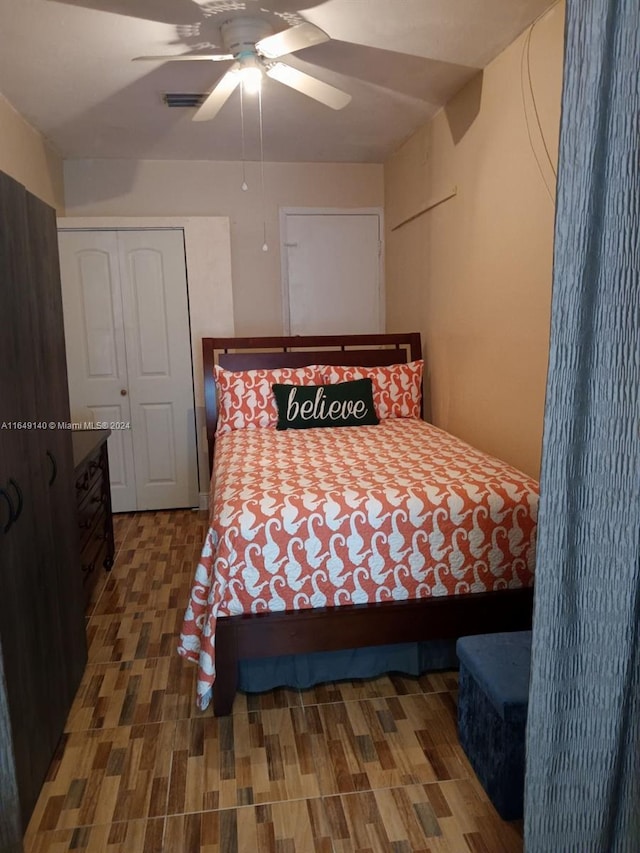 bedroom with a closet and ceiling fan