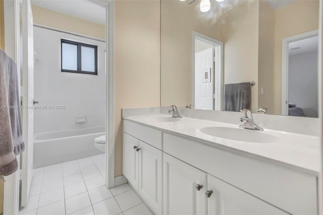 bathroom with tile patterned flooring, vanity, and toilet