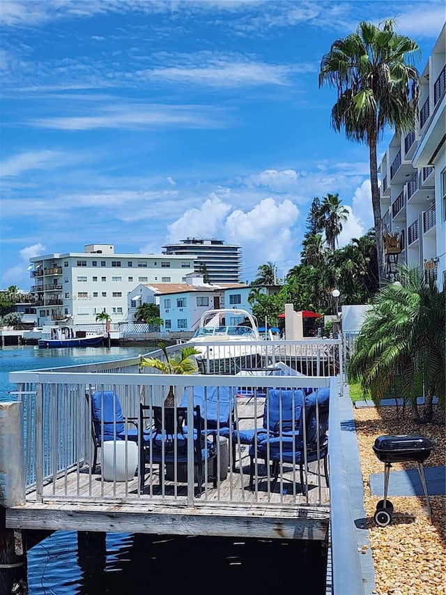 dock area with a water view