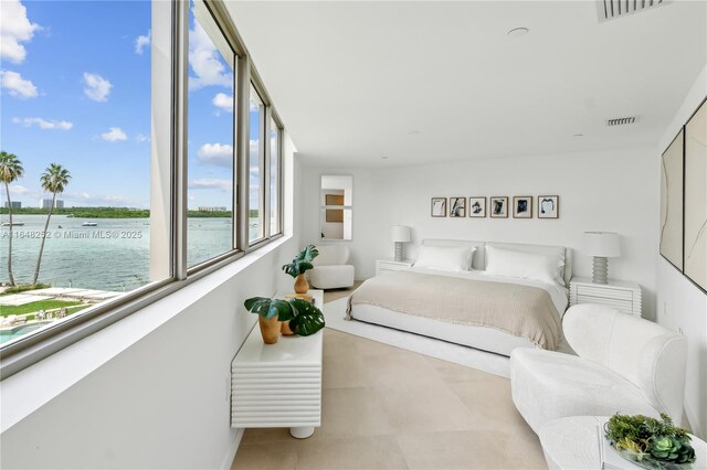 bedroom with a water view