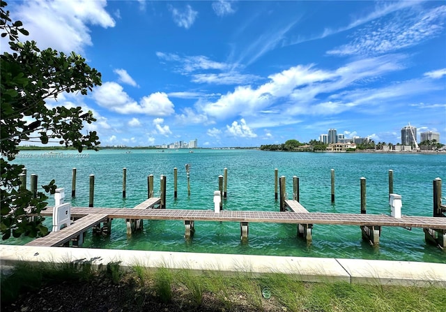 view of dock featuring a water view