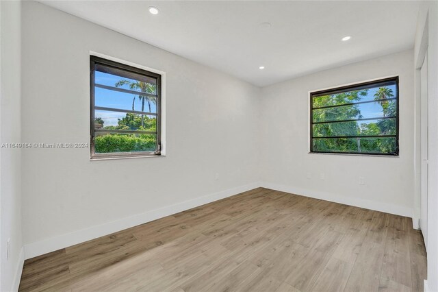 empty room featuring plenty of natural light and light hardwood / wood-style floors