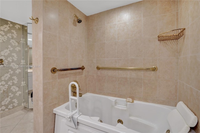 bathroom featuring tile walls, tiled shower / bath combo, and tile patterned floors