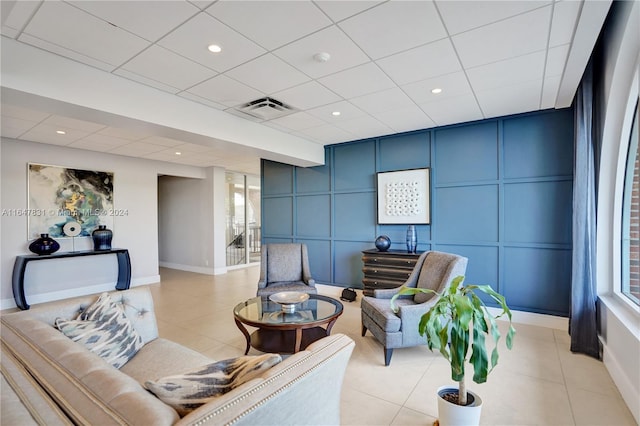 living room with light tile patterned floors