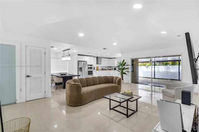 living room featuring light tile patterned floors