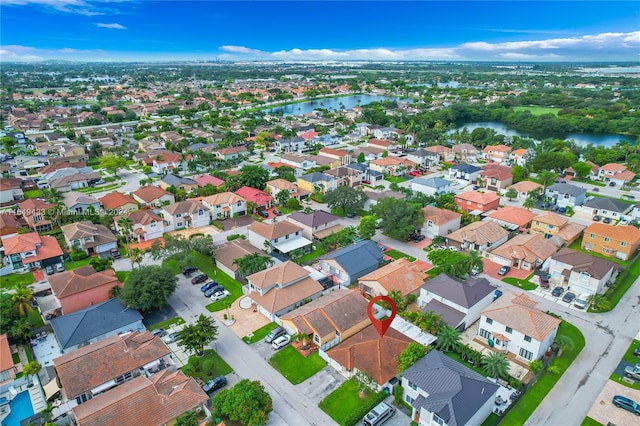 bird's eye view featuring a water view