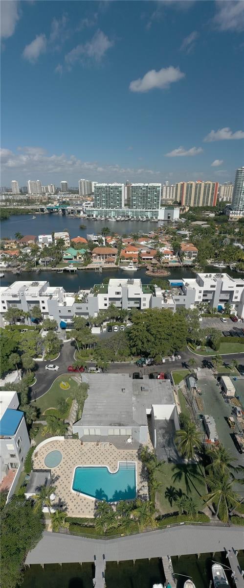 aerial view with a water view