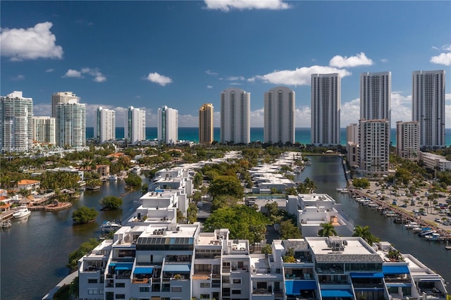 property's view of city featuring a water view