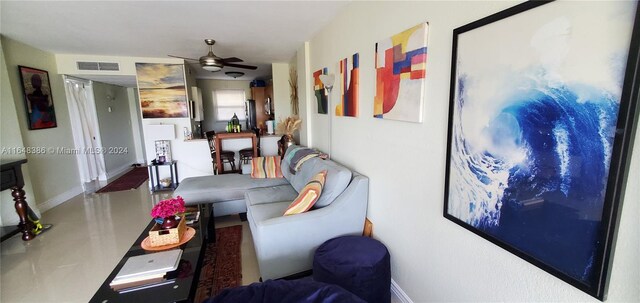 living room featuring ceiling fan