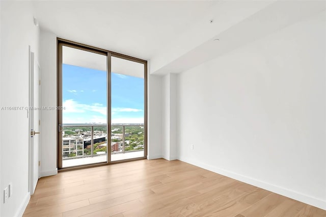 empty room featuring expansive windows and light hardwood / wood-style flooring