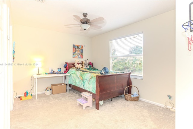 bedroom featuring carpet flooring and ceiling fan