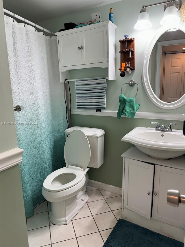 bathroom with vanity, toilet, and tile patterned floors