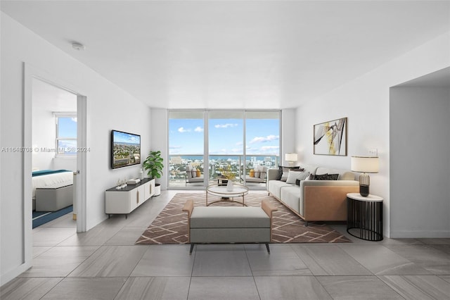 living room featuring floor to ceiling windows and plenty of natural light