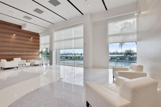 lobby with a water view