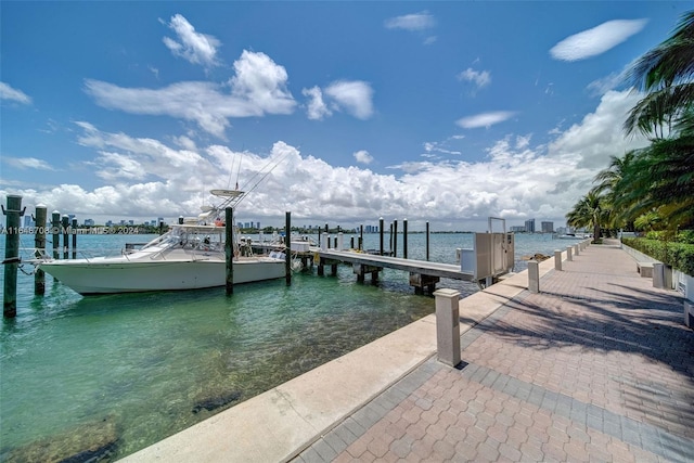 view of dock with a water view