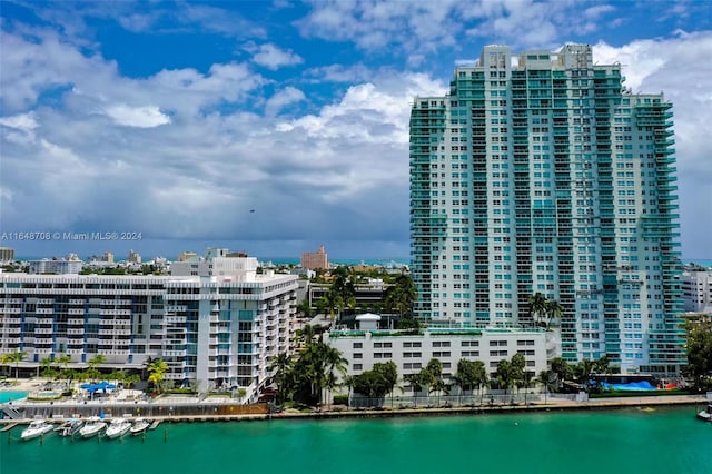 exterior space with a water view