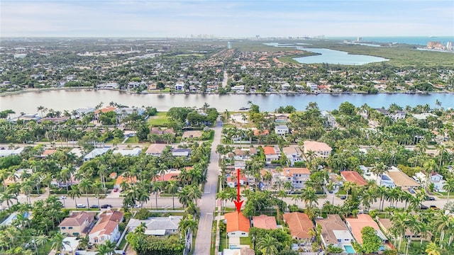 bird's eye view featuring a water view