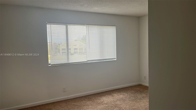 empty room featuring a textured ceiling and carpet