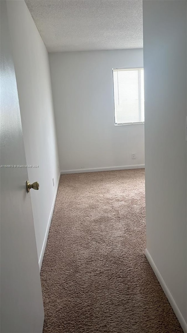 empty room with a textured ceiling and carpet floors