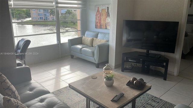 living room featuring light tile patterned floors