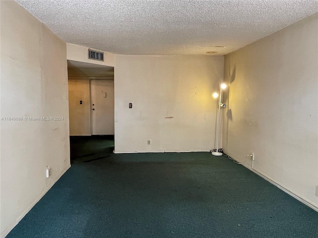 spare room with a textured ceiling and carpet flooring