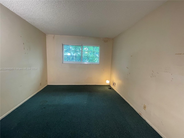 unfurnished room with a textured ceiling and carpet floors