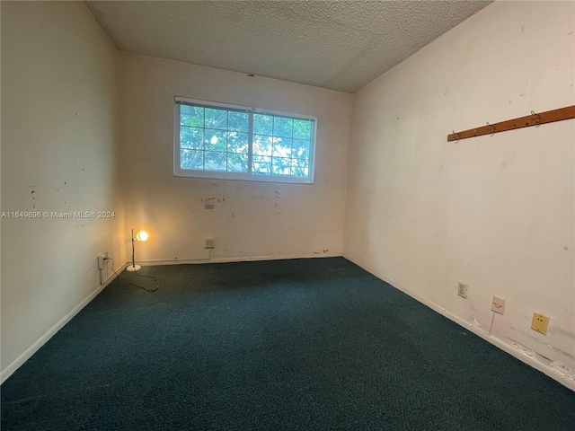 carpeted empty room featuring a textured ceiling