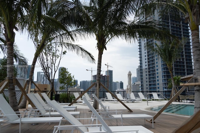 exterior space featuring a pool and a view of city